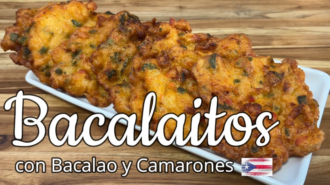Bacalaitos con Bacalao y Camarones (Puerto Rican style cod fish & shrimp fritters)