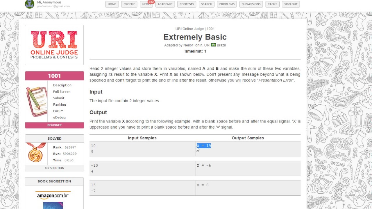 URI Online Judge Solutions in Java - Problem 1001
