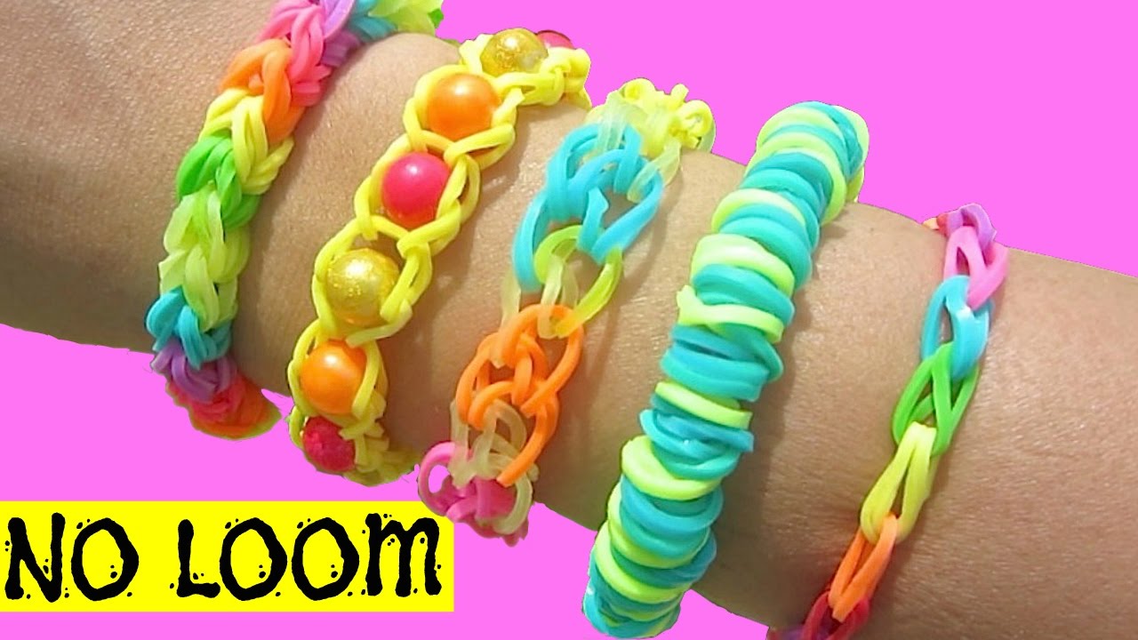5 Легкий Радуга Loom Браслет Дизайн без Loom | Ленточные браслеты Резиновые