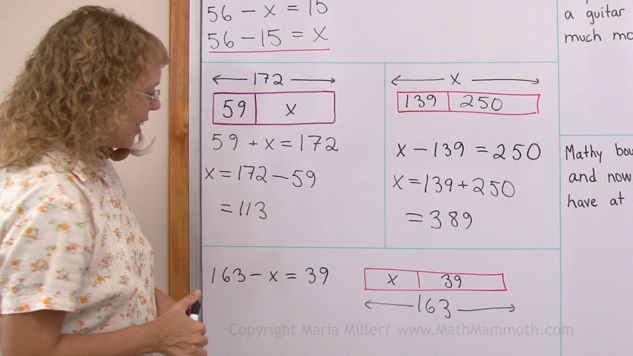 Bar models in addition and subtraction problems - 4th grade math