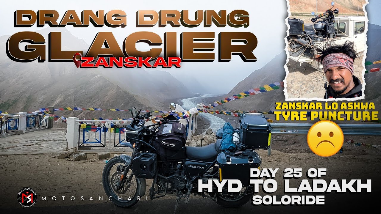 75km BRUTAL Offroading to heart of ZANSKAR - DRANG DRUNG GLACIER | Tyre Puncture | Day 25 Leh Ladakh