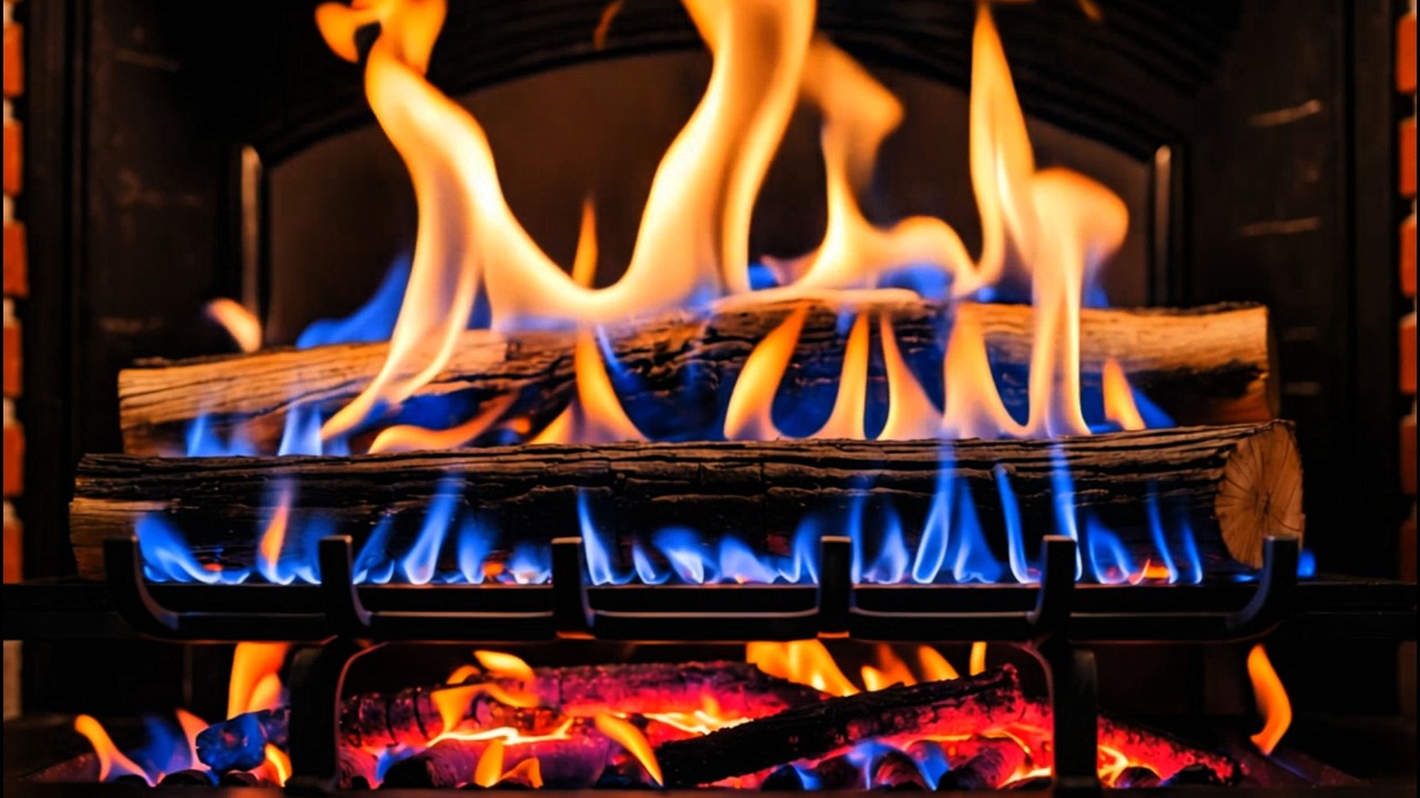 Fireplace with the Crimson Embers | Blue Flame Fireplace Ambience for Deep Calm