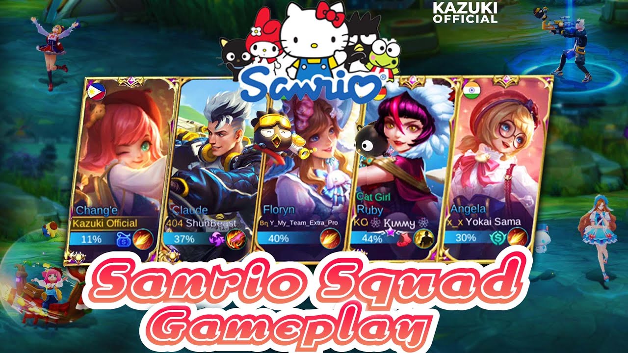 HELLO KITTY SKINS MAKES ENEMIES GO MEOW MEOW | SANRIO SQUAD SKINS GAMEPLAY | MLBB