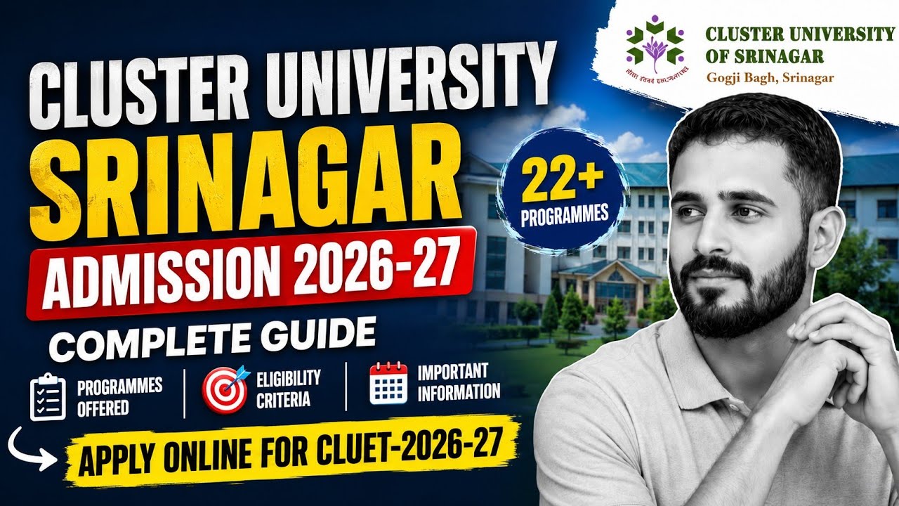Cluster University Srinagar Admission open For Pg And Integrated Courses Session 2026-27.