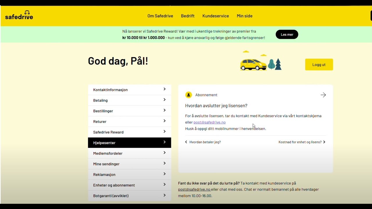 Jeg kansellerer mitt abonnement p&aring; safedrive