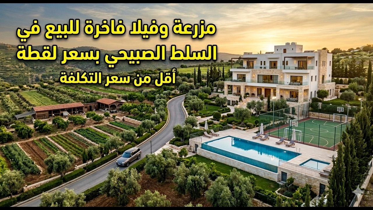 مزرعة وفيلا فاخرة للبيع في السلط الصبيحي بسعر لقطة | عقارات الأردن 2026
