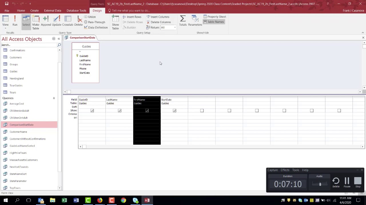 MSAccess Project 2 Spring 2020