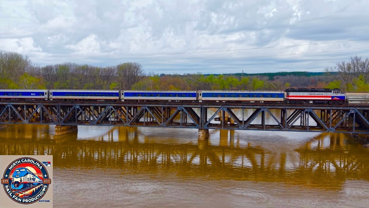 Amtrak 72 flys across the Yadkin River Bridge in Linwood NC | #train #railtrack #aerialdrone 