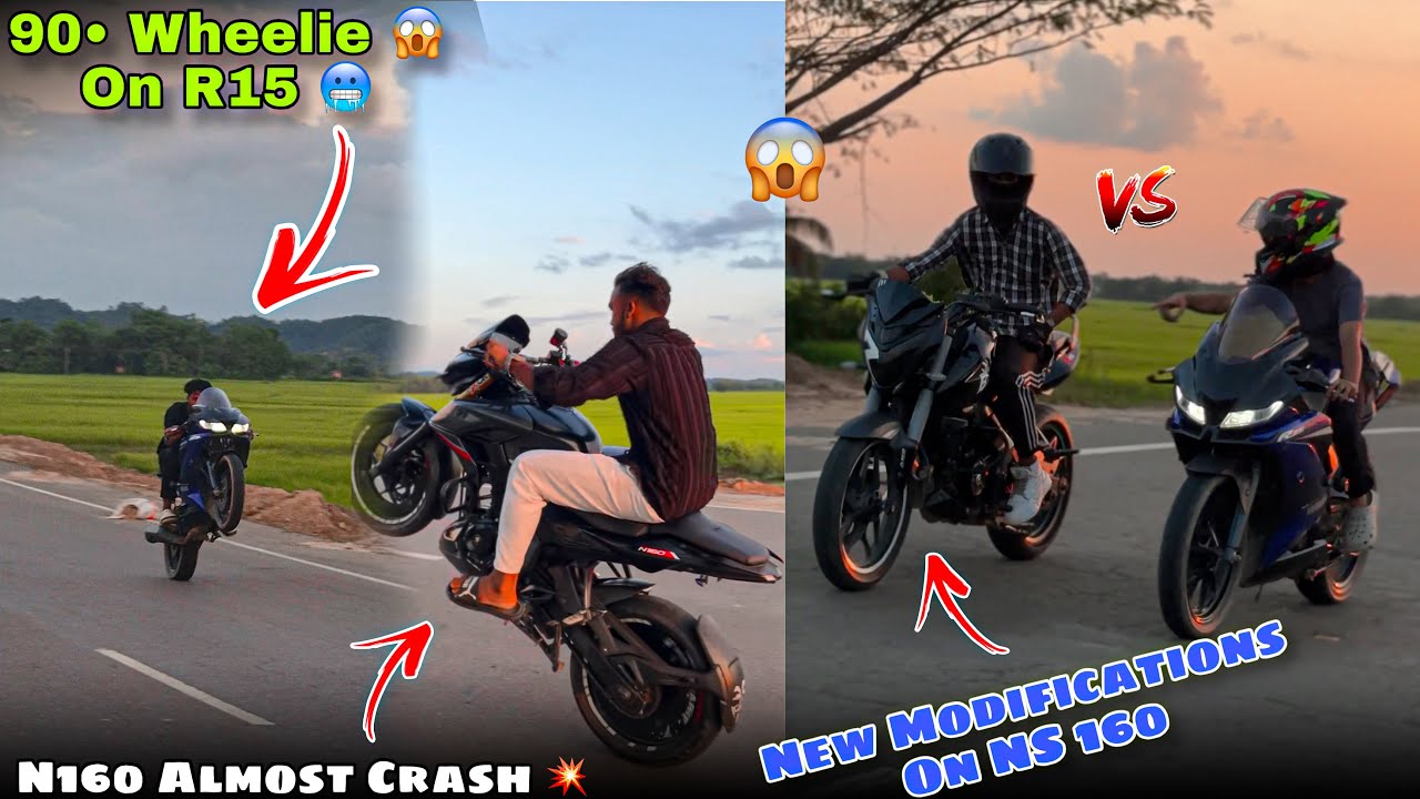 R15 v3 90 Degree Wheelie 😱 | Ns160 Convert into Ns200 Modifications | N160 wheelie crash 💥 #motovlog