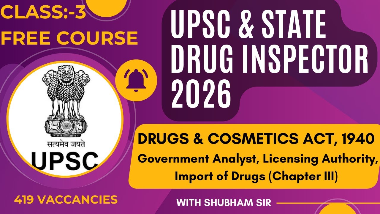 UPSC Drug Inspector 2026 – Class 3 | Import of Drugs Chapter III + GA, DI, LA Explained | Forms 8–10