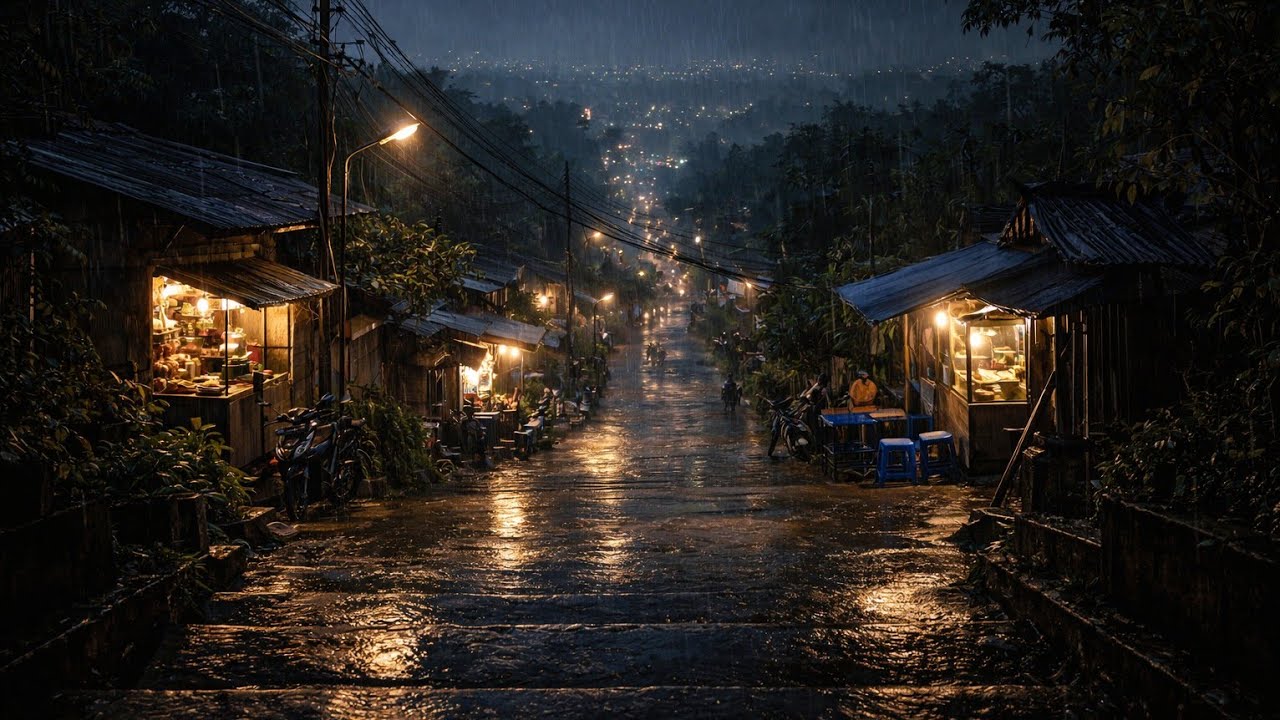 🔴 BYE BYE INSOMNIA 🔴 Rainy Night on a Quiet Street: Warm Lights in Simple Living