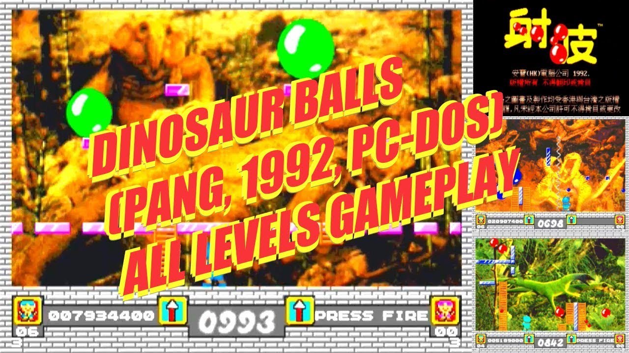Pang (Dinosaur Balls) - Versão PC-DOS (1992) - GamePlay, Todos os Níveis, com Cheat, da Amwa (HK)