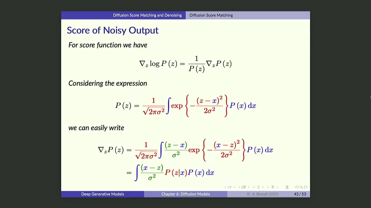 UofT GenAI Course -- Lecture 48: Diffusion Score Matching