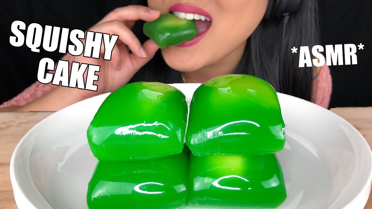 ASMR GREEN FOODS SQUISHY CAKE (Sticky Eating Sounds) | Bánh phu thê bánh xu xê | ASMR Phan