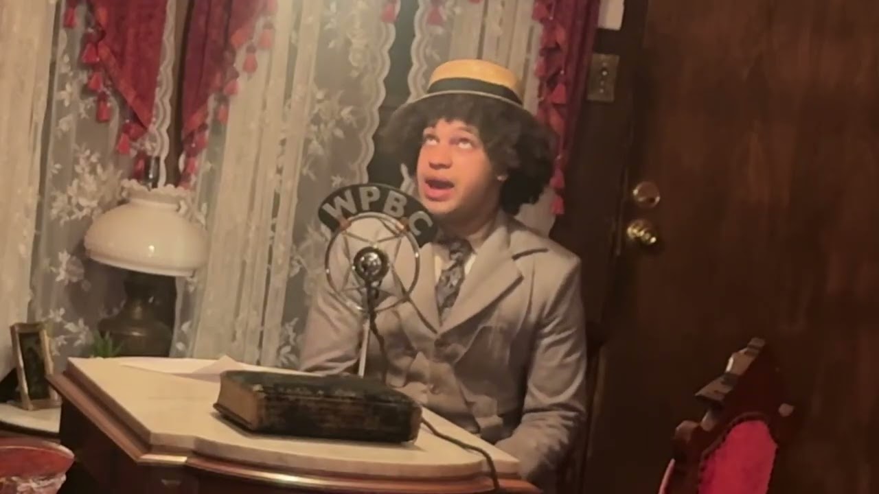Singing a novelty song on my 1920s microphone 