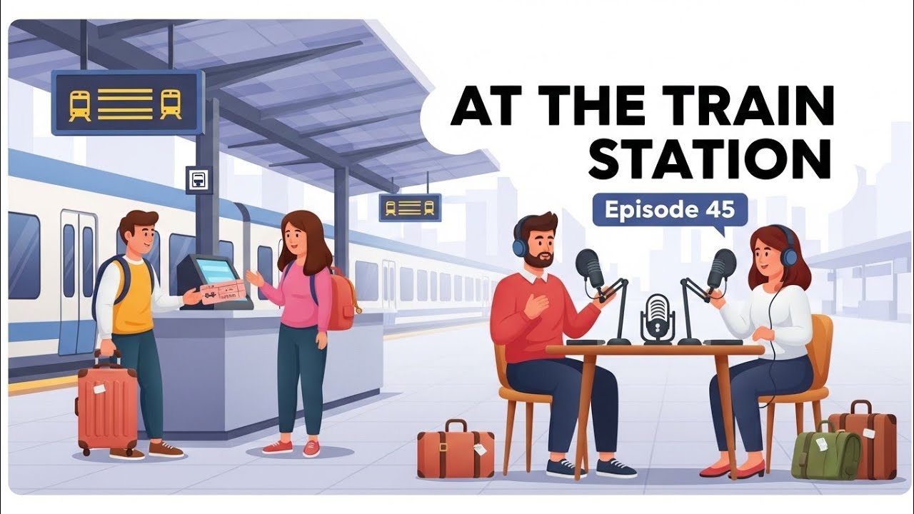 English Podcast for beginners | At the Train Station | Real Life English Conversation Practice Ep 45