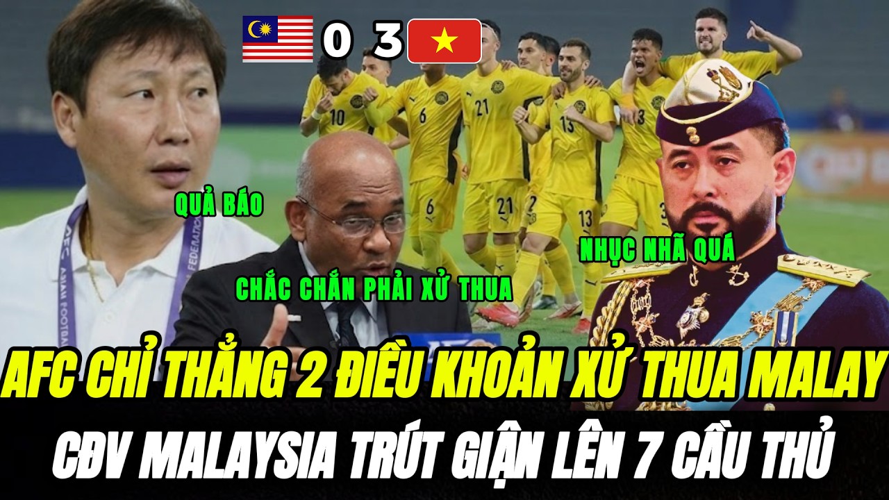 Tin Nóng 8/3:AFC Nói Thẳng 2  Điều Khoản Để Xử Việt Nam Thắng Malaysia 3-0, CĐV Malay Thất Vọng