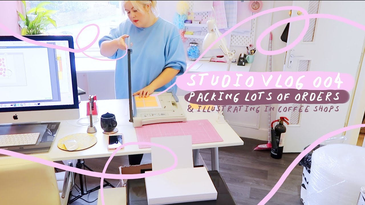 STUDIO VLOG 004 | Packing Lots of Etsy Orders | Illustrating in Coffee Shops | Making Bookmarks