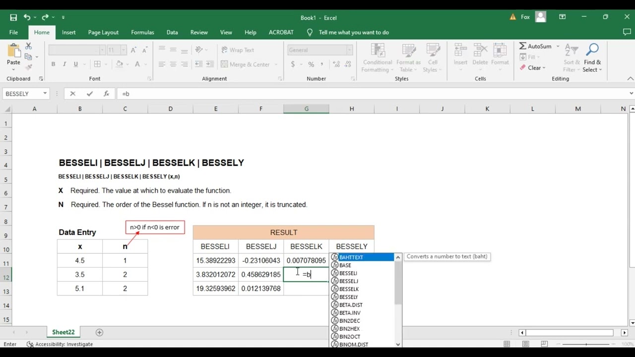 BESSELI | BESSELJ | BESSELK | BESSELY ENGINEERING FUNCTION IN EXCEL 01