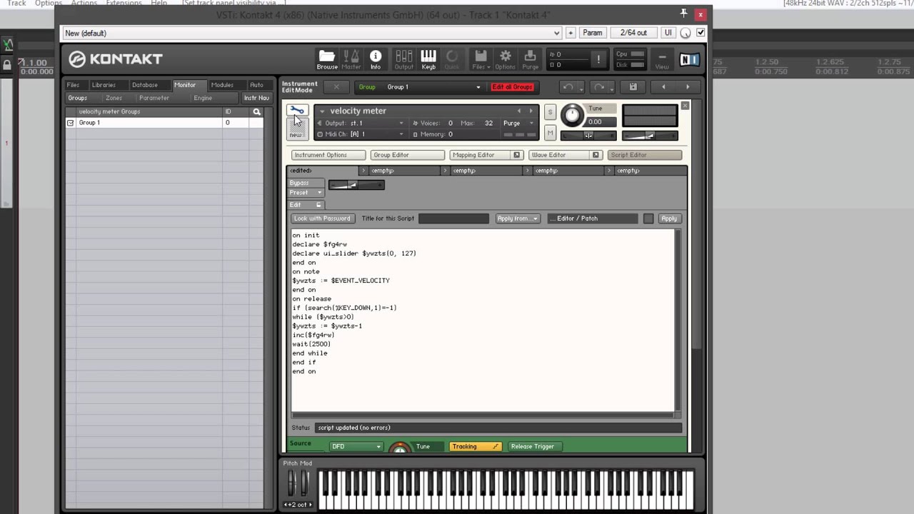 How to script an animated velocity meter in Kontakt
