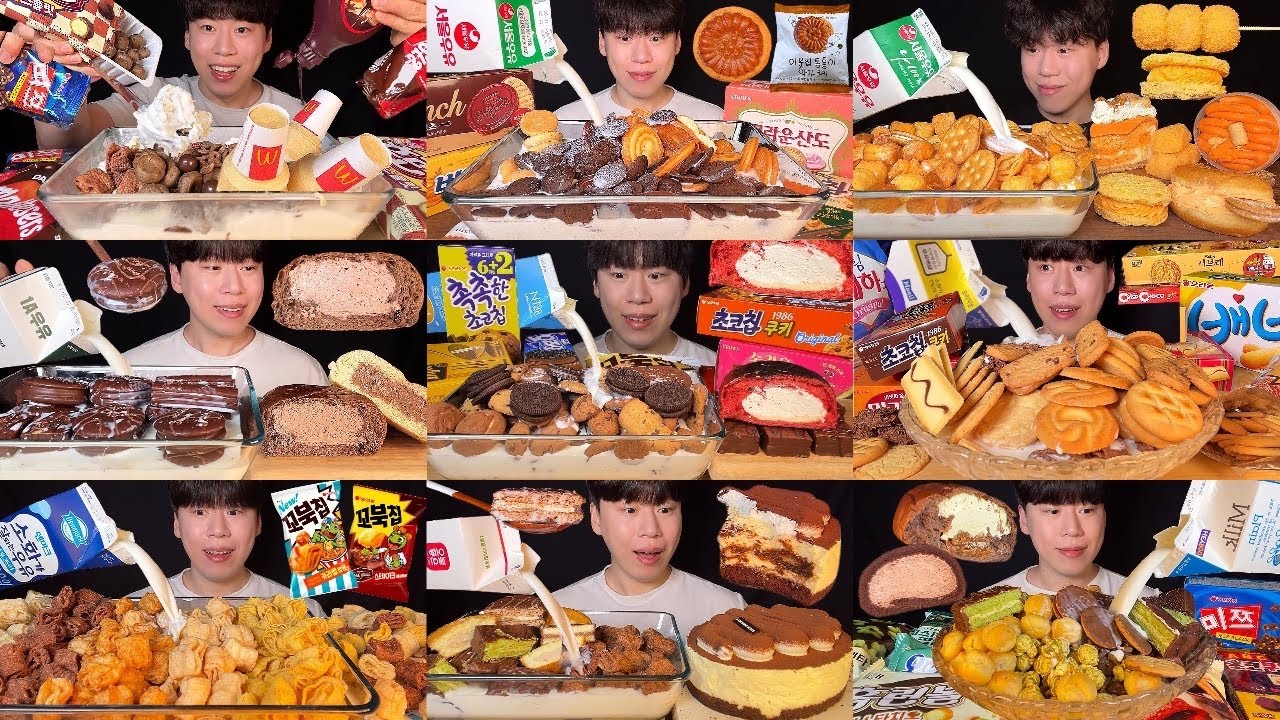 과자탕 먹방 4시간 모음집!! 초코과자탕, 딸기과자탕, 말차과자탕 등 Korean snack with milk mukbang 4hr