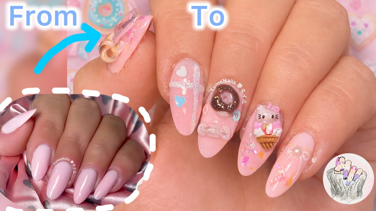 I Turned Simple Pink Nails into 3D Kawaii Dessert Nail Art 🍩🍬