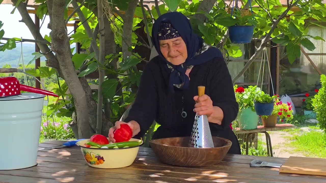 Grandma cooking. Village life
