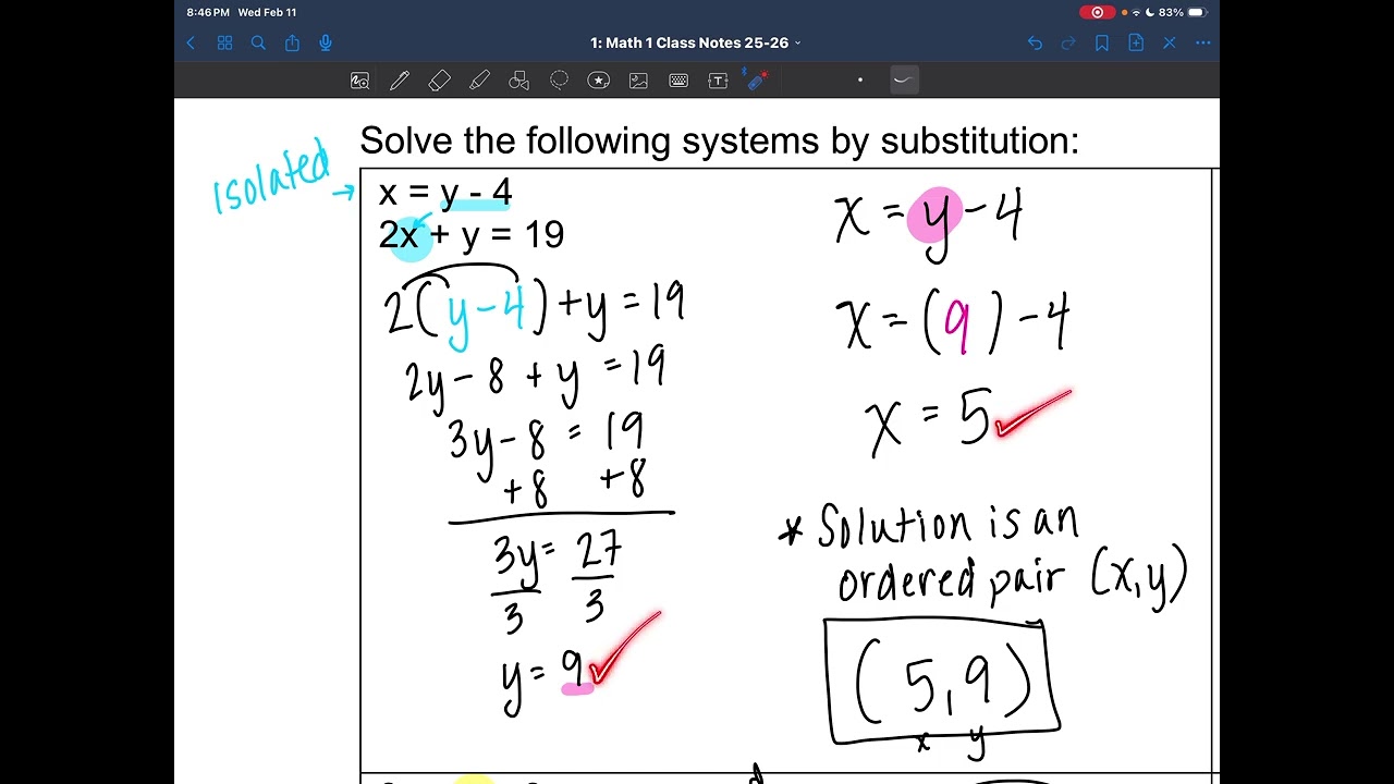 M1 7.2: Solving Systems of Linear Equations by Substitution