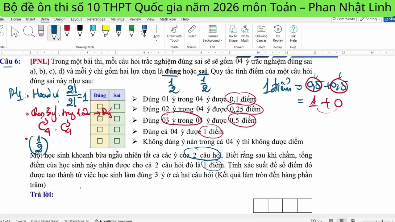 Trong một bài thi, mỗi câu hỏi trắc nghiệm đúng sai sẽ sẽ gồm 04 ý trắc nghiệm đúng sai a), b), c)