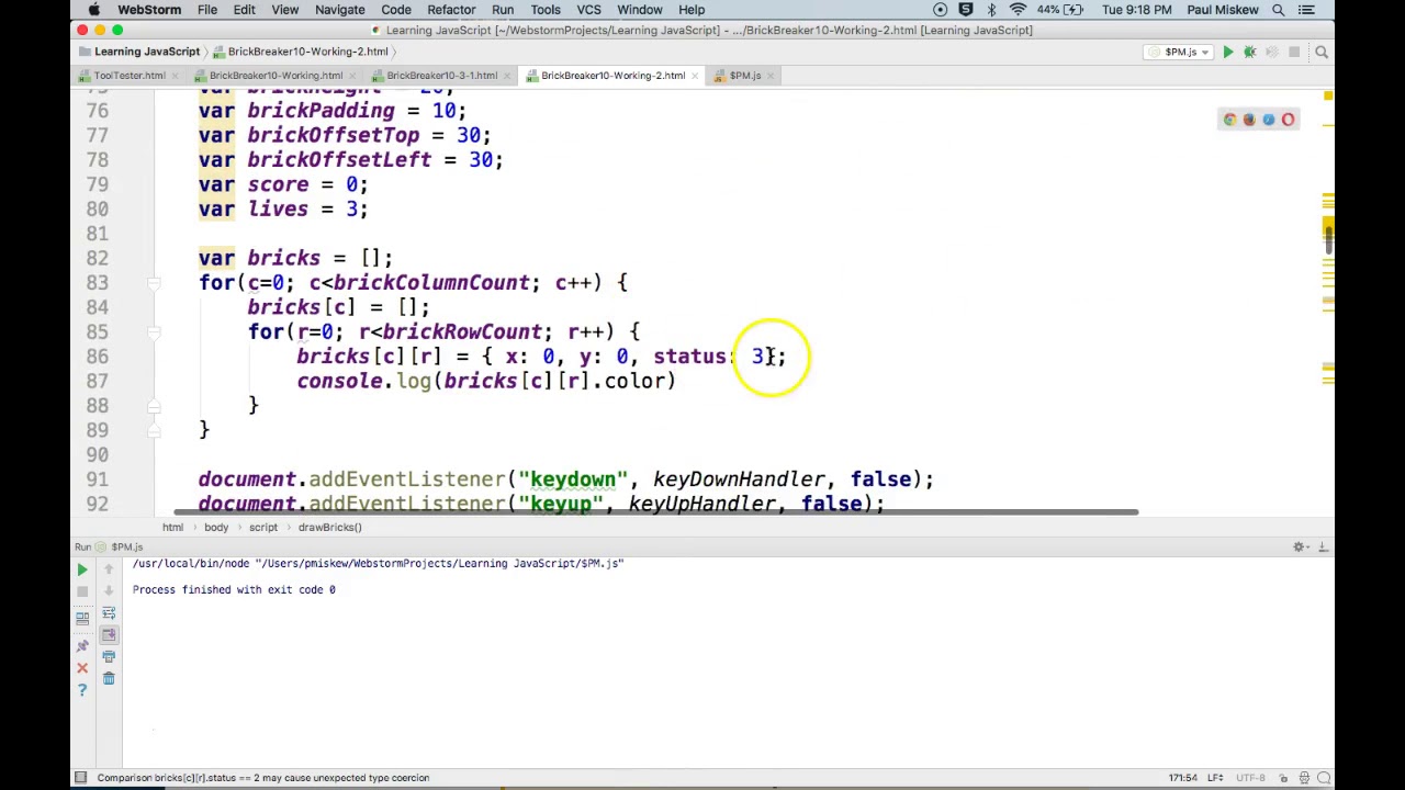 JavaScript - BrickBreaker 10-3 Multi-Hit Bricks