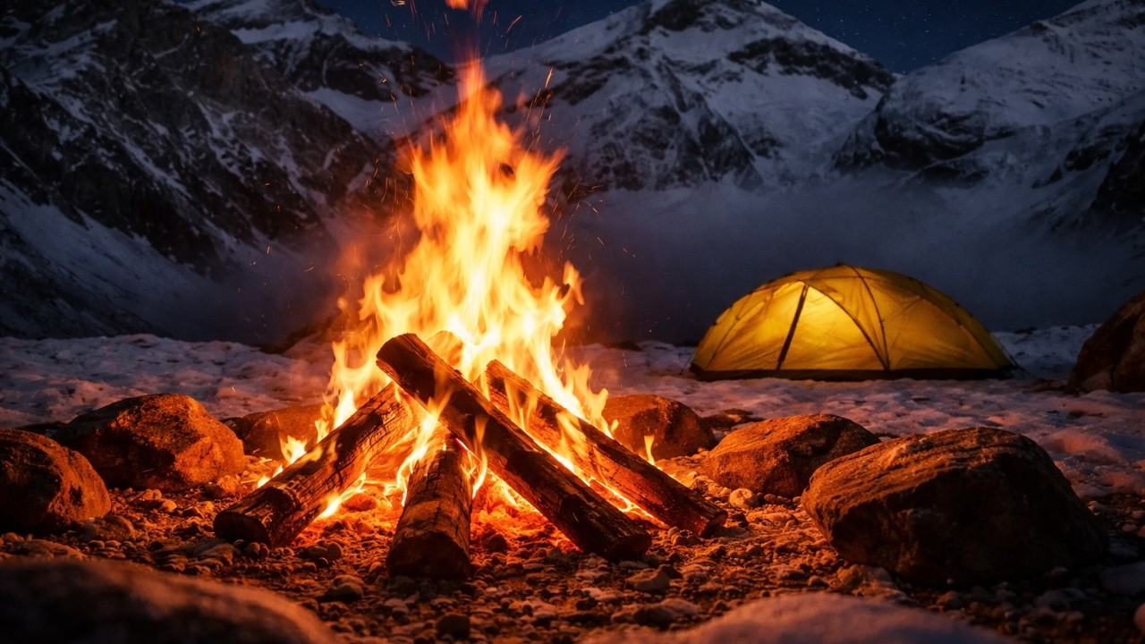 Himalayan Campfire at Night 🔥 8 Hours of Crackling Fire Sounds for Deep Sleep