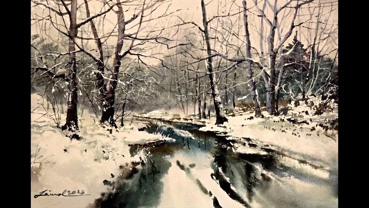Negative Painting for Snowy Trees in Watercolour