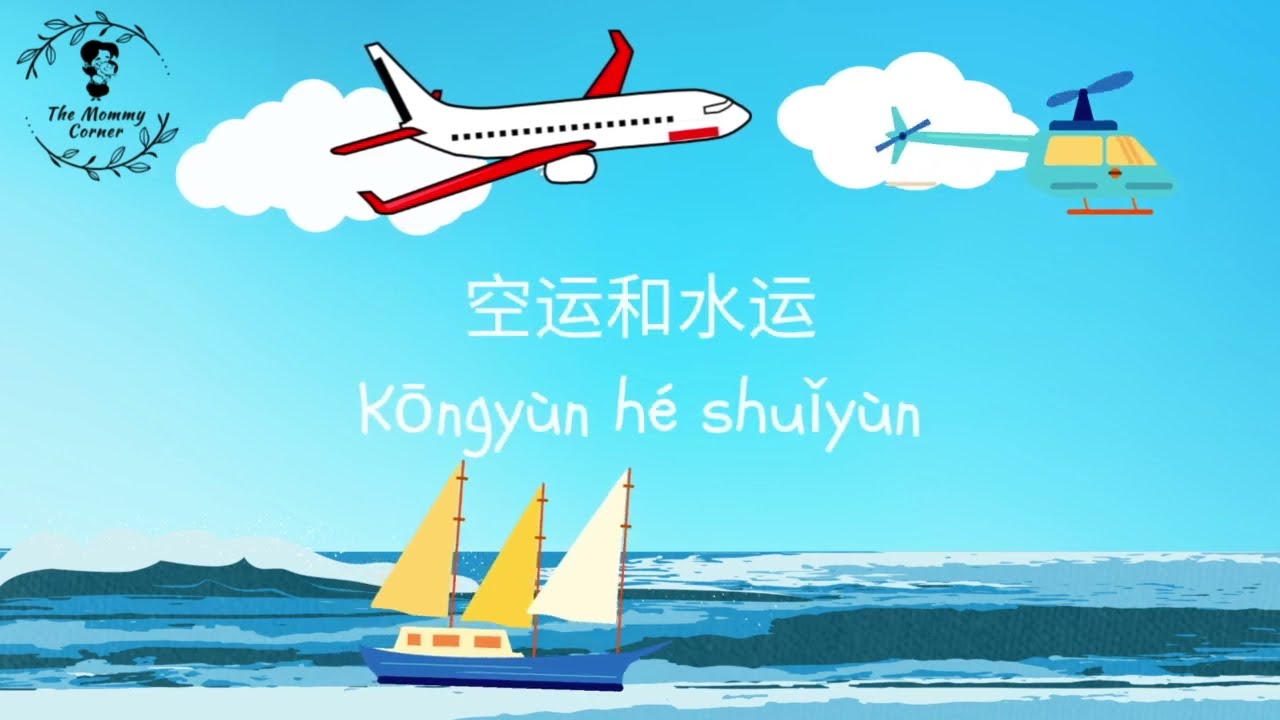 Learn Chinese for Kids | Air and Water Transportation Talking Flashcards in Mandarin | 空运和水运词卡