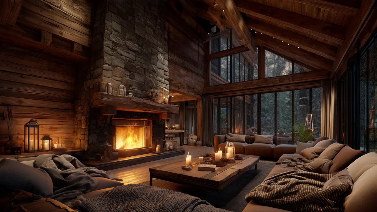Cozy Cabin Ambience – Fireplace & Rain for Deep Sleep