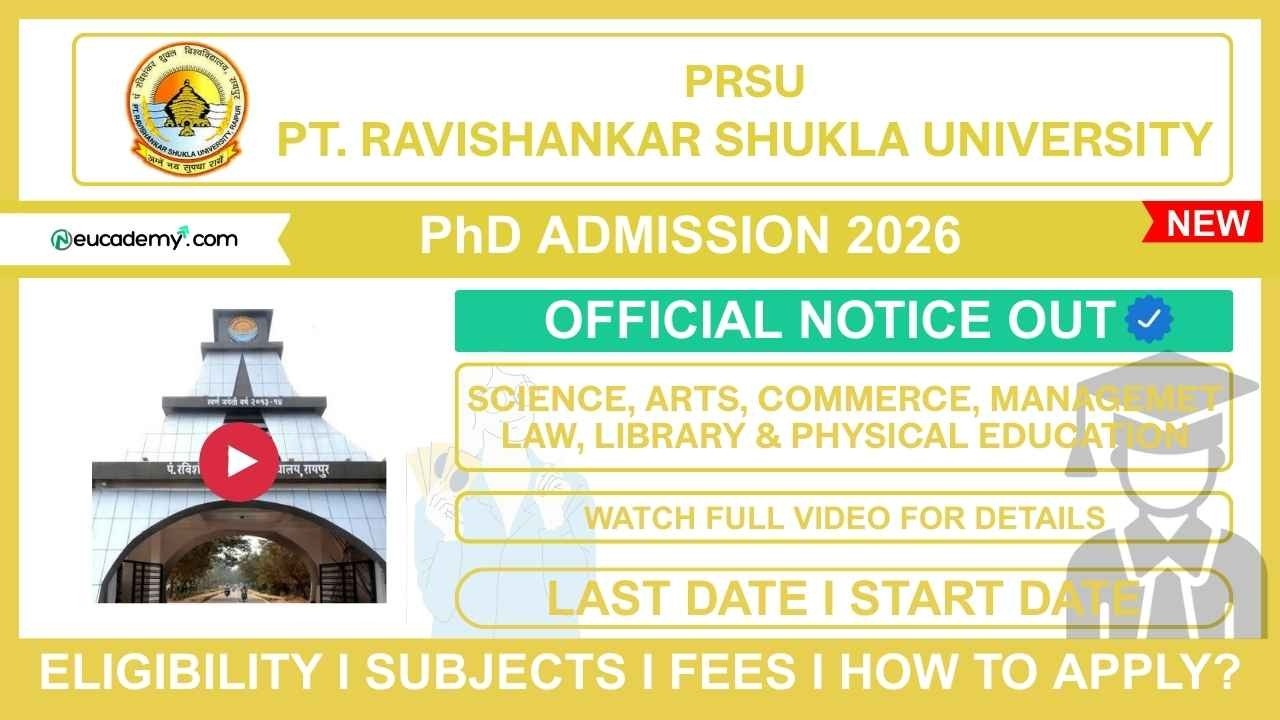 Pt. Ravishankar Shukla University PhD Admission 2026-27 | Eligibility, Dates, Subjects & Process