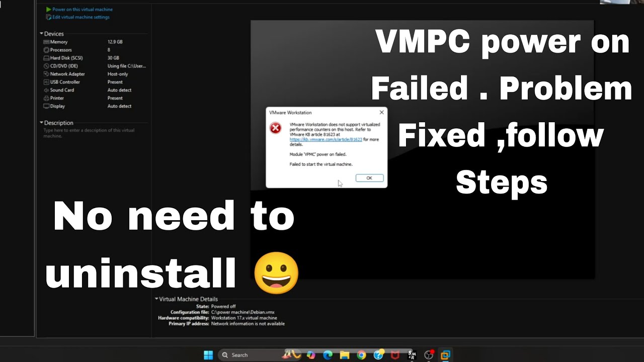 VMPC power on Failed  Problem fixed // vm ware work station fix problem