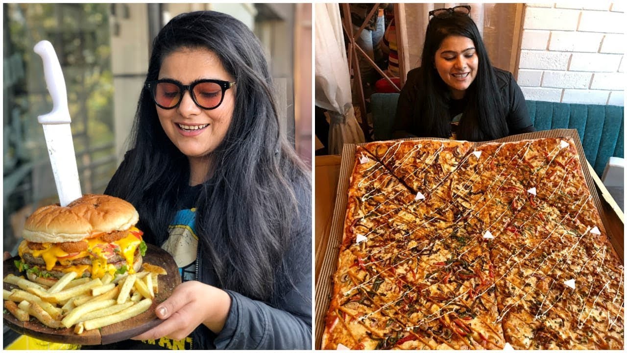 Biggest Pizza & Biggest Burger in Delhi I Monster pizza & burger at American Connection, Kalkaji