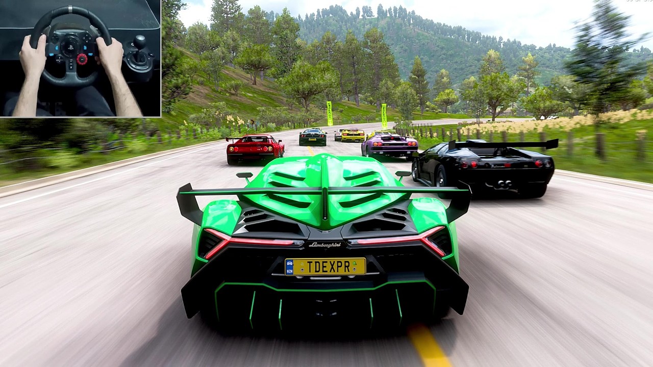 Lamborghini Veneno  Goliath Race  - forza horizon5 | logitech g29 steering wheel