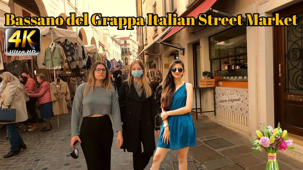 Walking in Bassano del Grappa: Authentic Italian street market Walk like a Local 4K-UHD 60fps