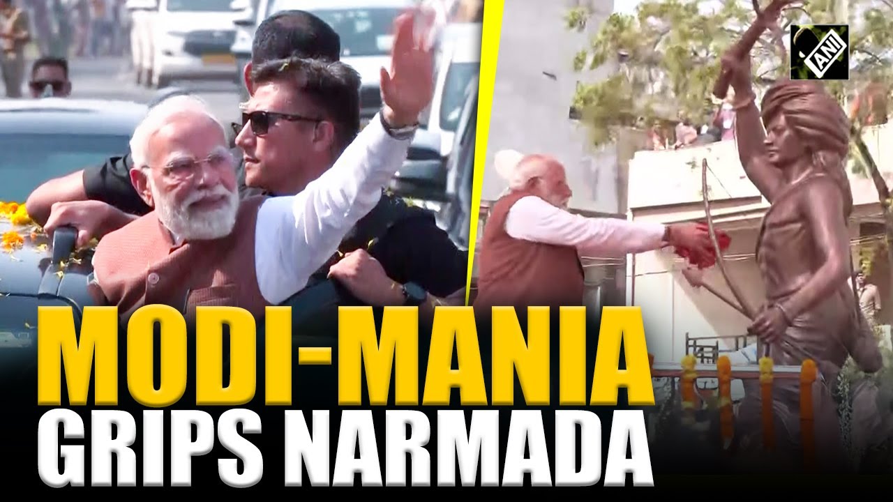 Narmada on streets for PM Modi, loud welcome for PM Modi as he pays tribute to Birsa Munda