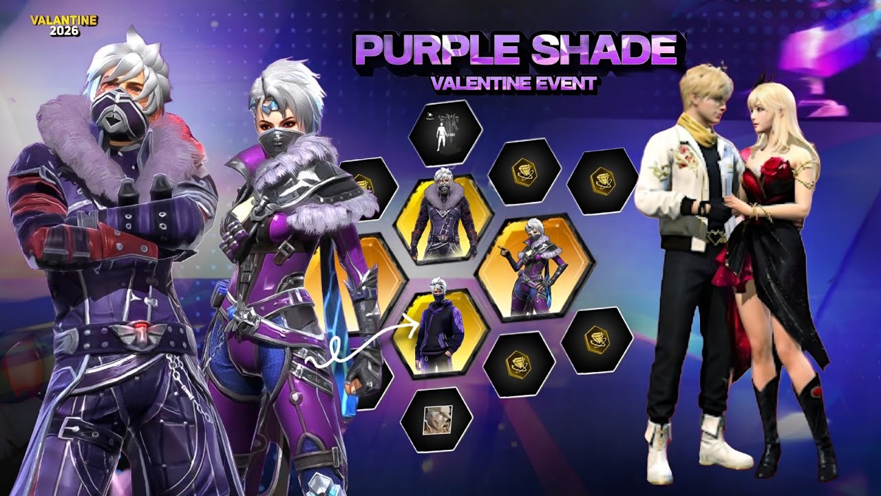PURPLE SHADE BUNDLE RETURN, VALENTINE EVENT FF, ANGLIC RING, FF NEW EVENT TODAY, FREE FIRE NEW EVENT