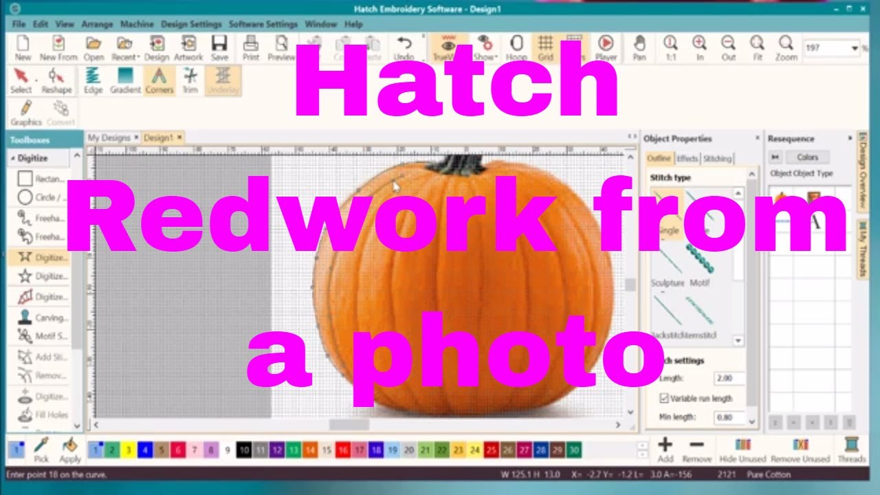 Hatch Embroidery How to digitize a Redwork Pumpkin embroidery design