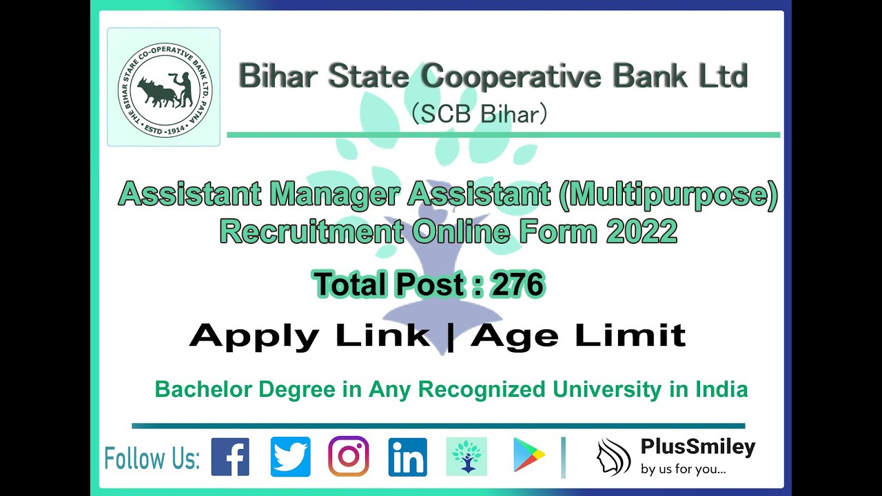 Bihar SCB Assistant Multipurpose & Assistant Manager Online Form 2022