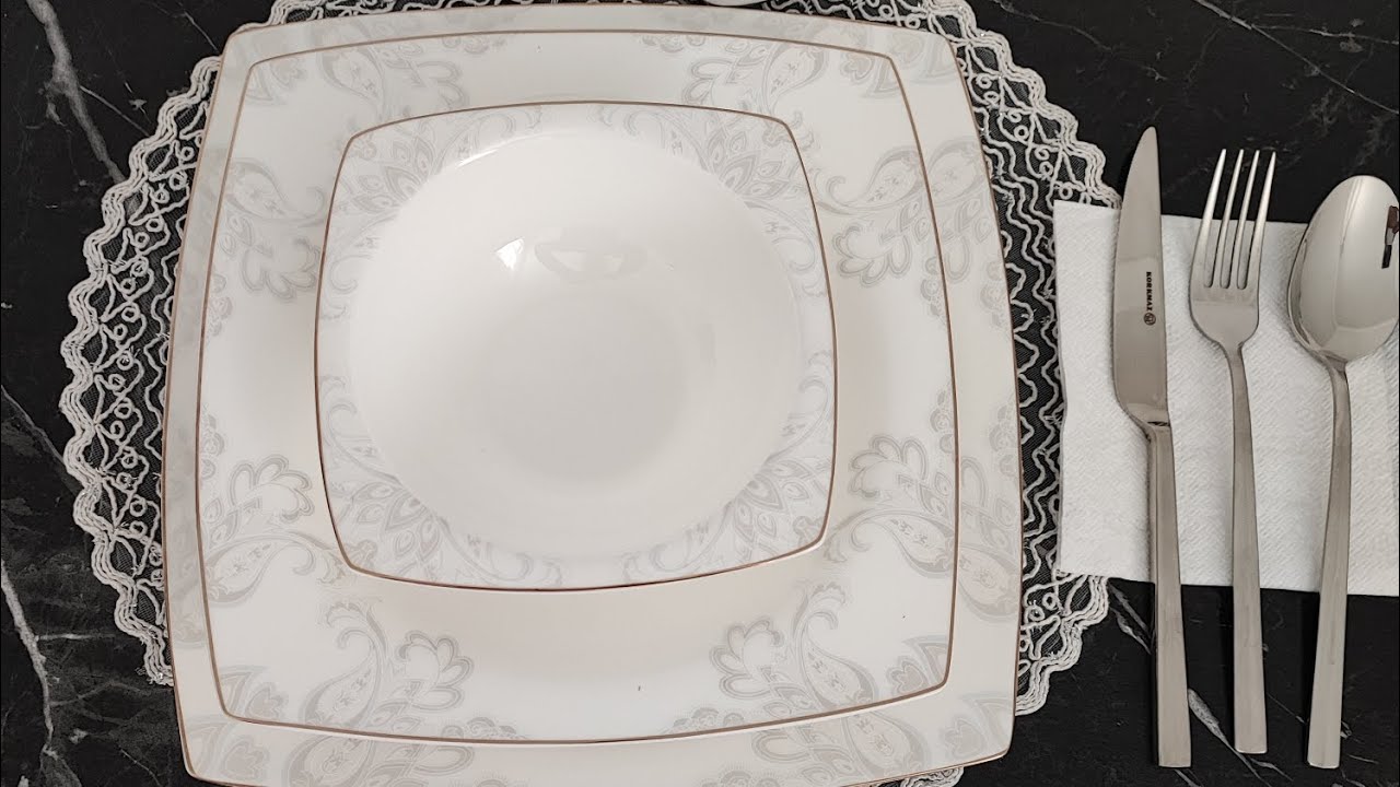 Korkmaz Bone Selection A8449   60 parça kare yemek takımı tüm detaylarıyla