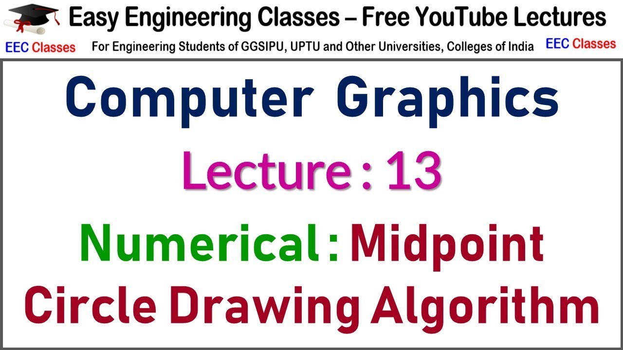 CGMM Lecture 13 : Solved Numerical on Midpoint Circle Drawing Algorithm : Hindi/English