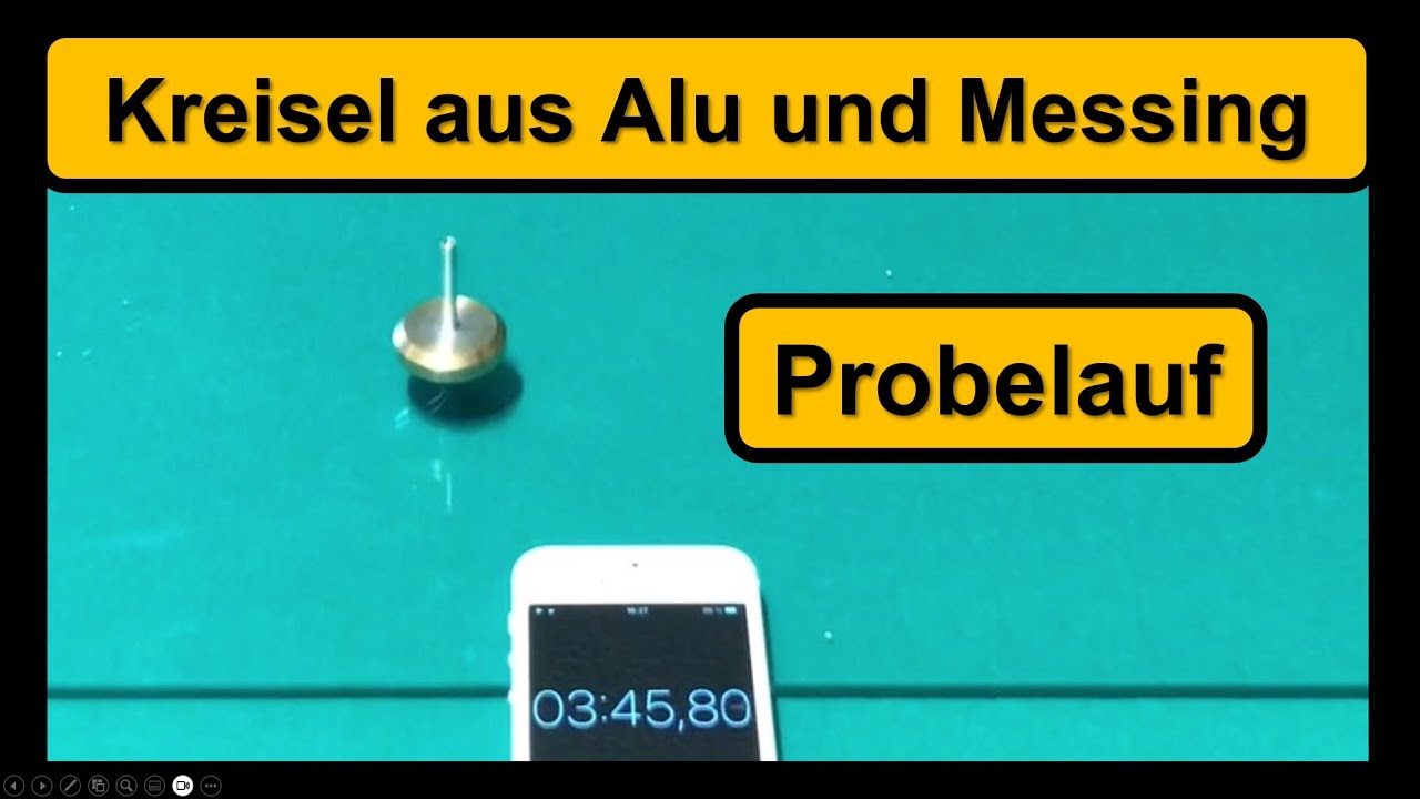 Selbst gebauter Kreisel aus Aluminium und Messing: Probelauf