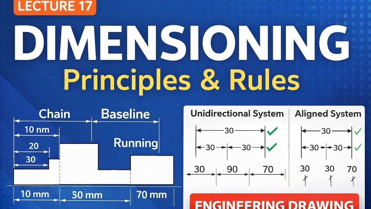 Dimensioning I Principles & Rules | Chain, Baseline, Running system | Engineering Drawing Lecture 17