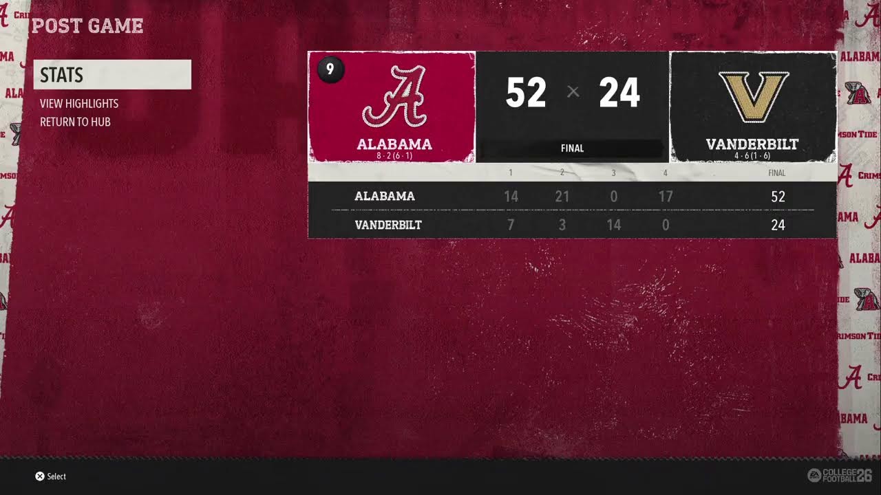 USDA CFB 26 Alabama Crimson Tide vs Vanderbilt CPU