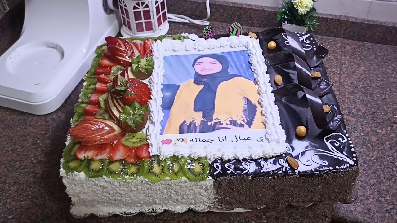 تورتة ٣٠×٤٠نص فاكهة ونص شيكولاتة 🥰بالصورة الغذائية😋وافضل طريقة للاسبونج