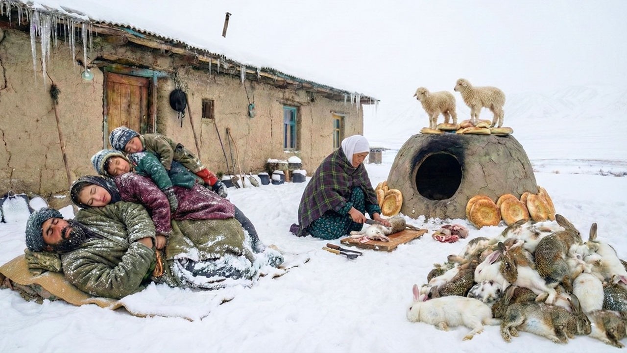 Extreme Snow Survival in Afghanistan | Hunting 2,000 Rabbits + Baking Bread to Fight Hunger